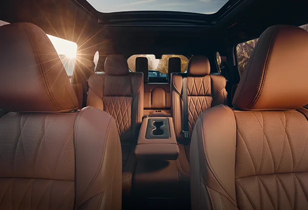 Mitsubishi leather interior showcasing the front and back seats