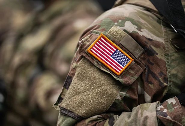 American flag patch on the sleeve of a military uniform